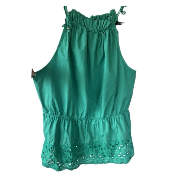 Halston 100% Cotton Wide Eyelet Lace Hem Faux Drawstring Neckline Cinch Waist XL - Picture 1 of 10